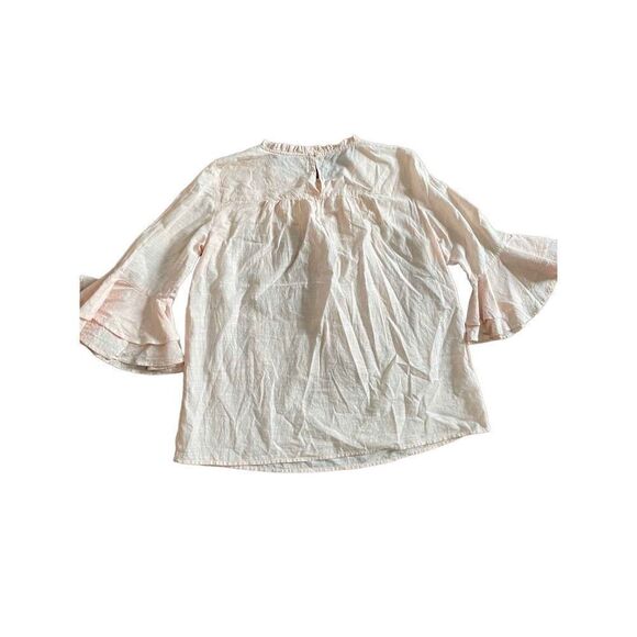 LOFT SOFT PEACH & WHITE CROCHET YOKE BELL SLEEVE COTTON BLOUSE XS - Picture 9 of 11